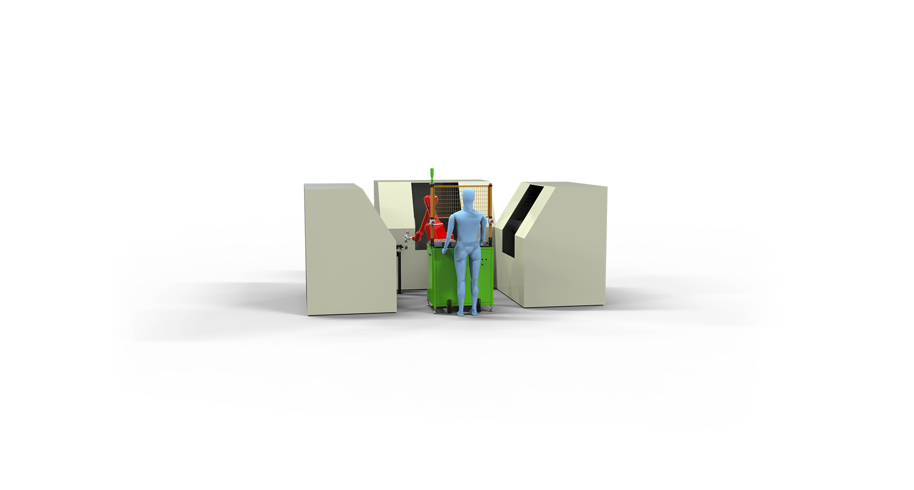 YGT BRTIRUS1510A six-axis robot tending cell layout for CNC turning