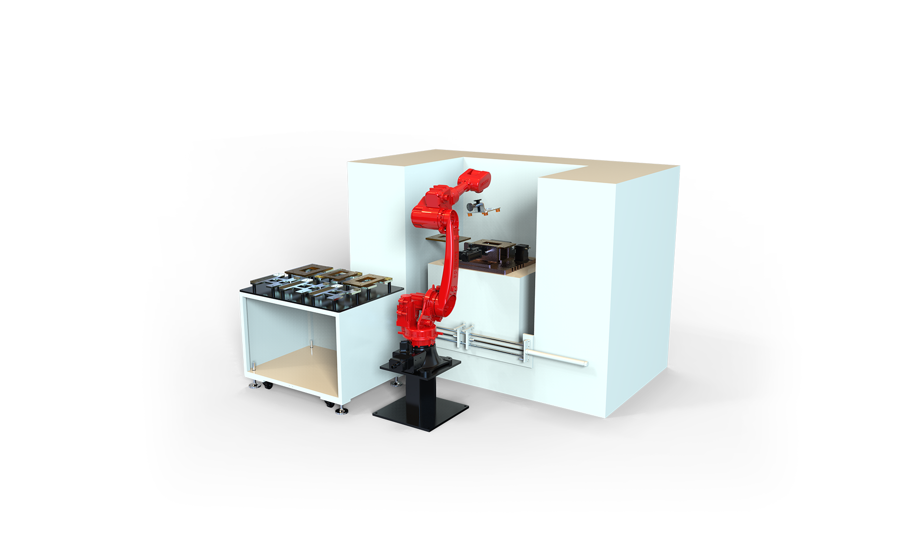 YGT BRTIRUS1820A six-axis robot CNC machine tending cell