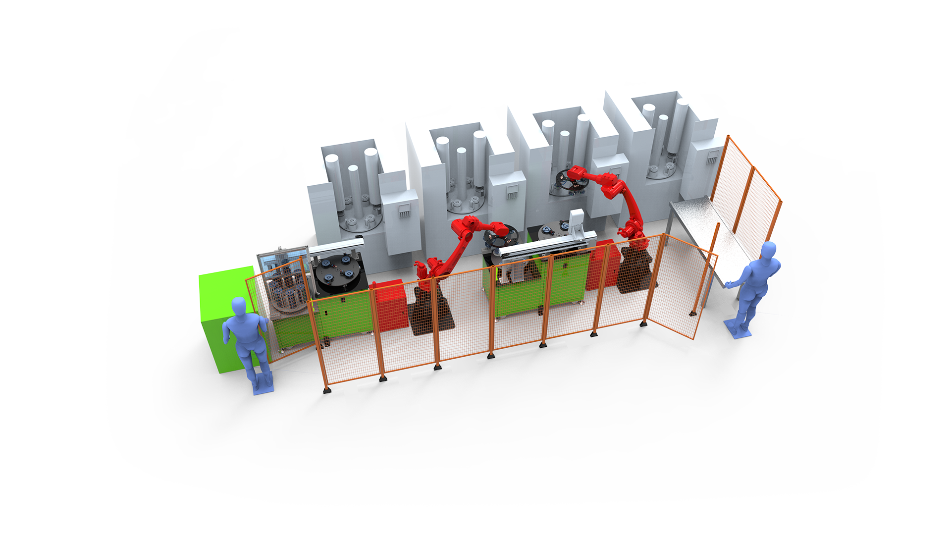 Six-axis robot cell tending a tapping machine in a secondary threading operation
